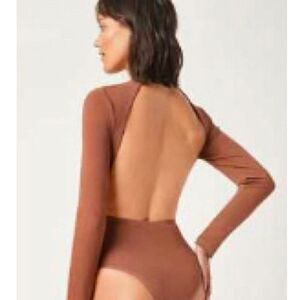 Chocolate Shein completely backless long sleeve body suit